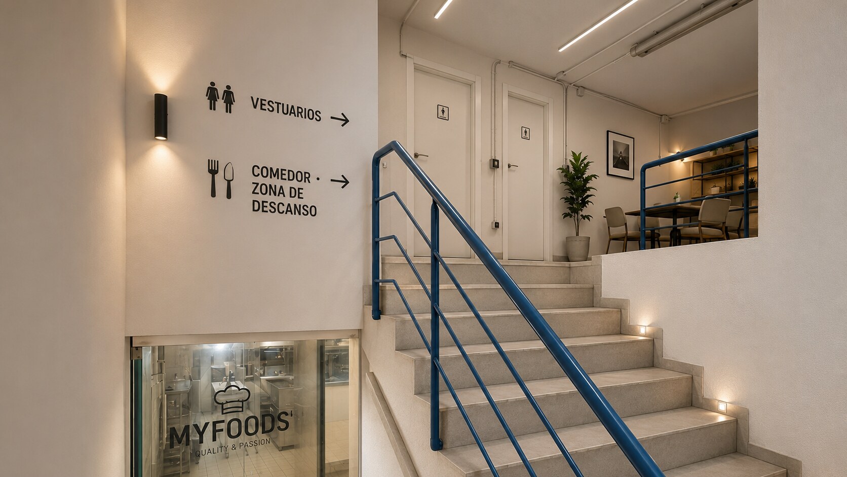 Escalera de acceso a las zonas comunes de MyFoods